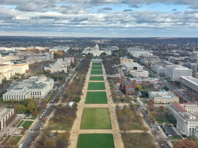 The National Mall stretching to the Capitol, seen from above