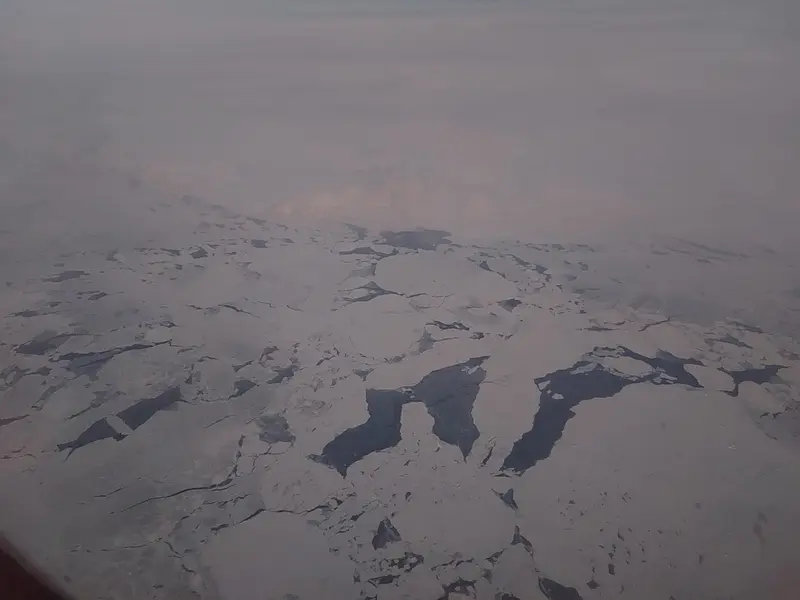 Ice floes on a frozen sea, seen from the plane